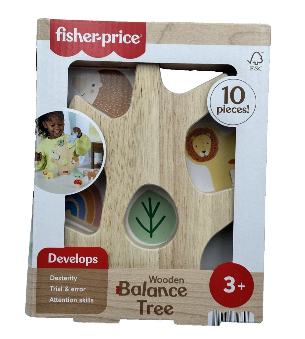 Fisher-Price Wooden Balance Tree Stacking Activity Toy- 10Piece (9 wooden Toys)